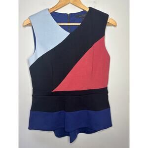 BCBG Maxazria Nataliah Asymmetric Color Block Top Sleeveless Size M Peplum